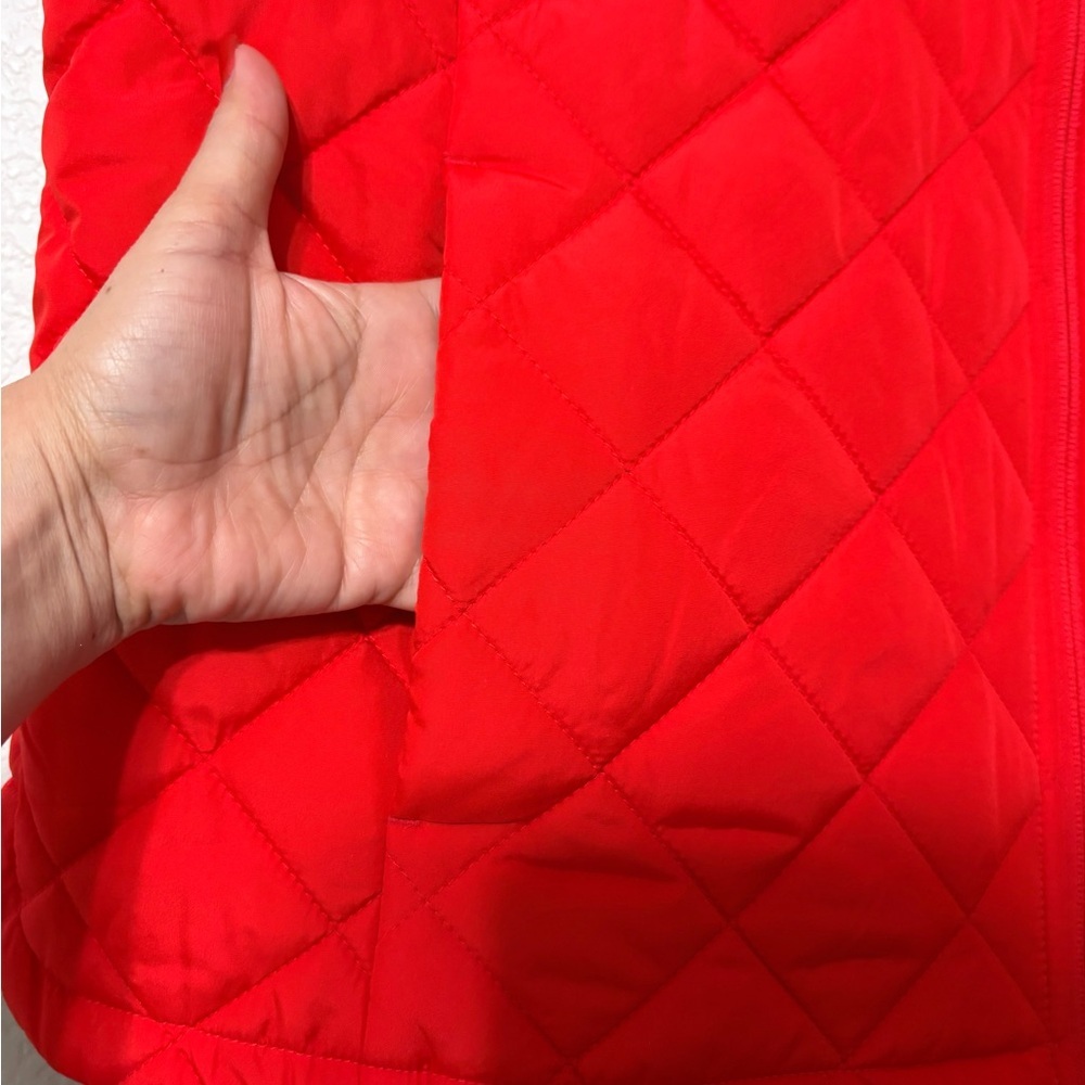 Lands' End Women's Vibrant Red Diamond Quilted Vest Puffer Pockets Stand Collar - Picture 5 of 12